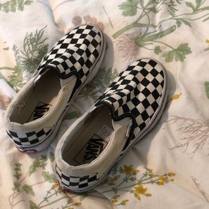 checkered Vans slip ons